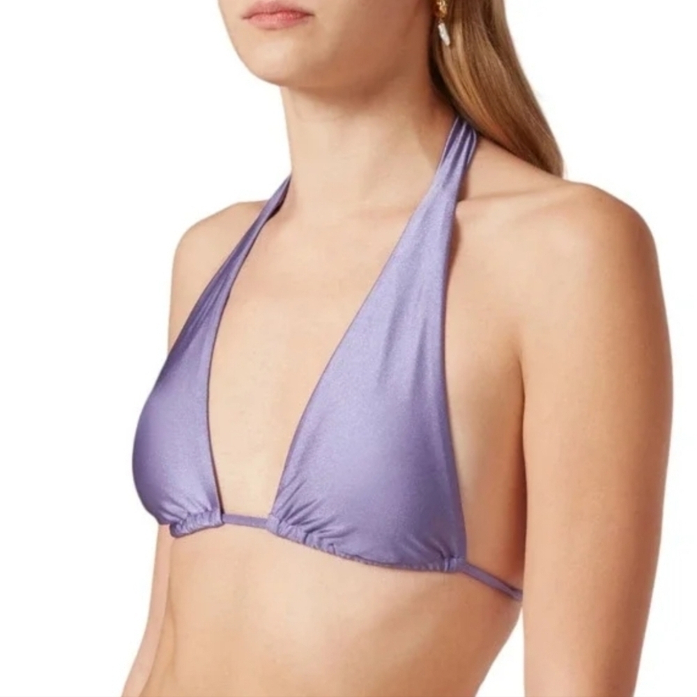 Good American Shine Ruched Halter Bikini Top Lilac Mist NWT